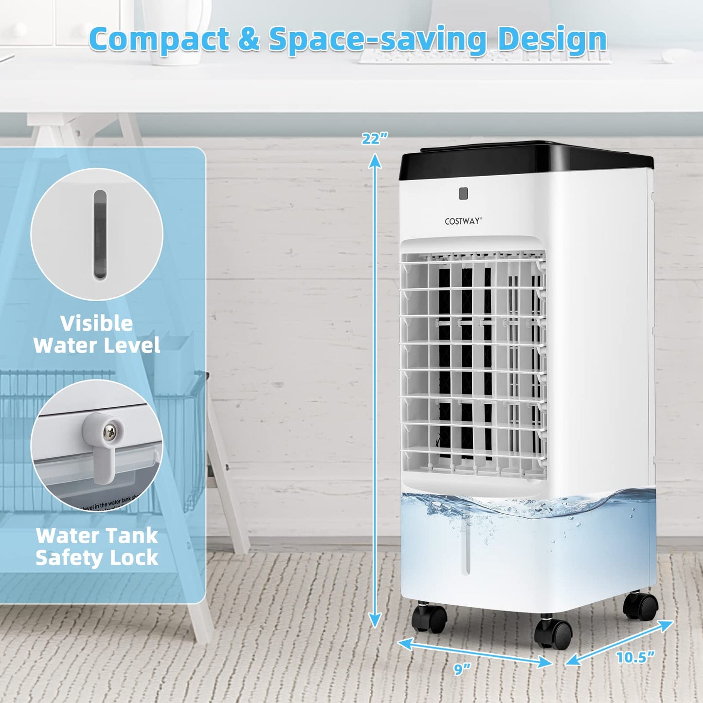 Evaporative Air Cooler, 3-in-1 Portable Quiet Swamp Cooler and Humidifier with Remote, 4 Modes, 70° Oscillation