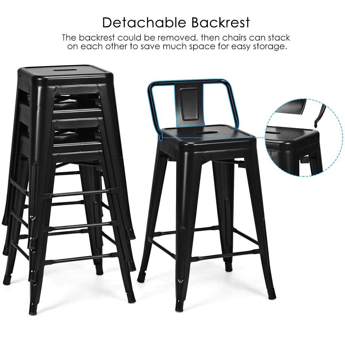 Metal Bar stools Set of 4 with Rubber Feet for Kitchen