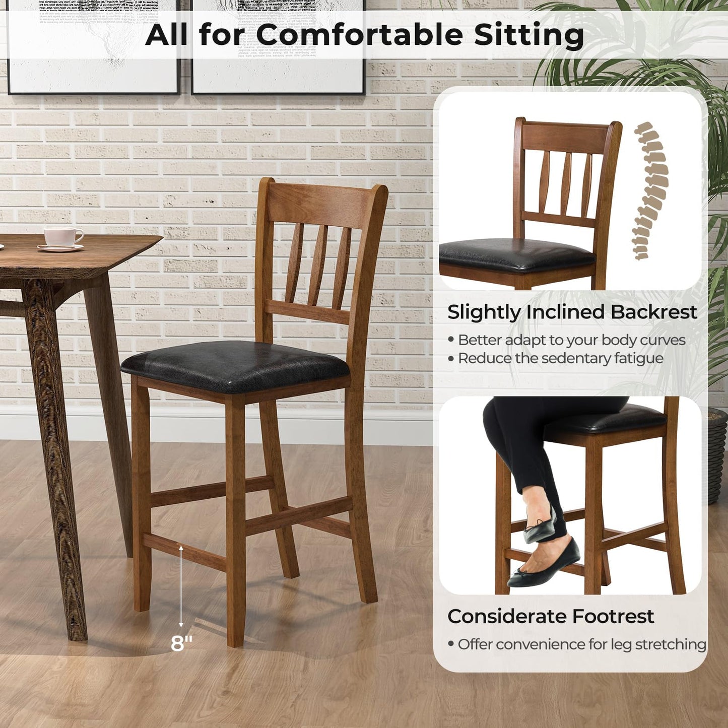 25.5'' Mid Century Modern Wooden Bar Stools with Backrest