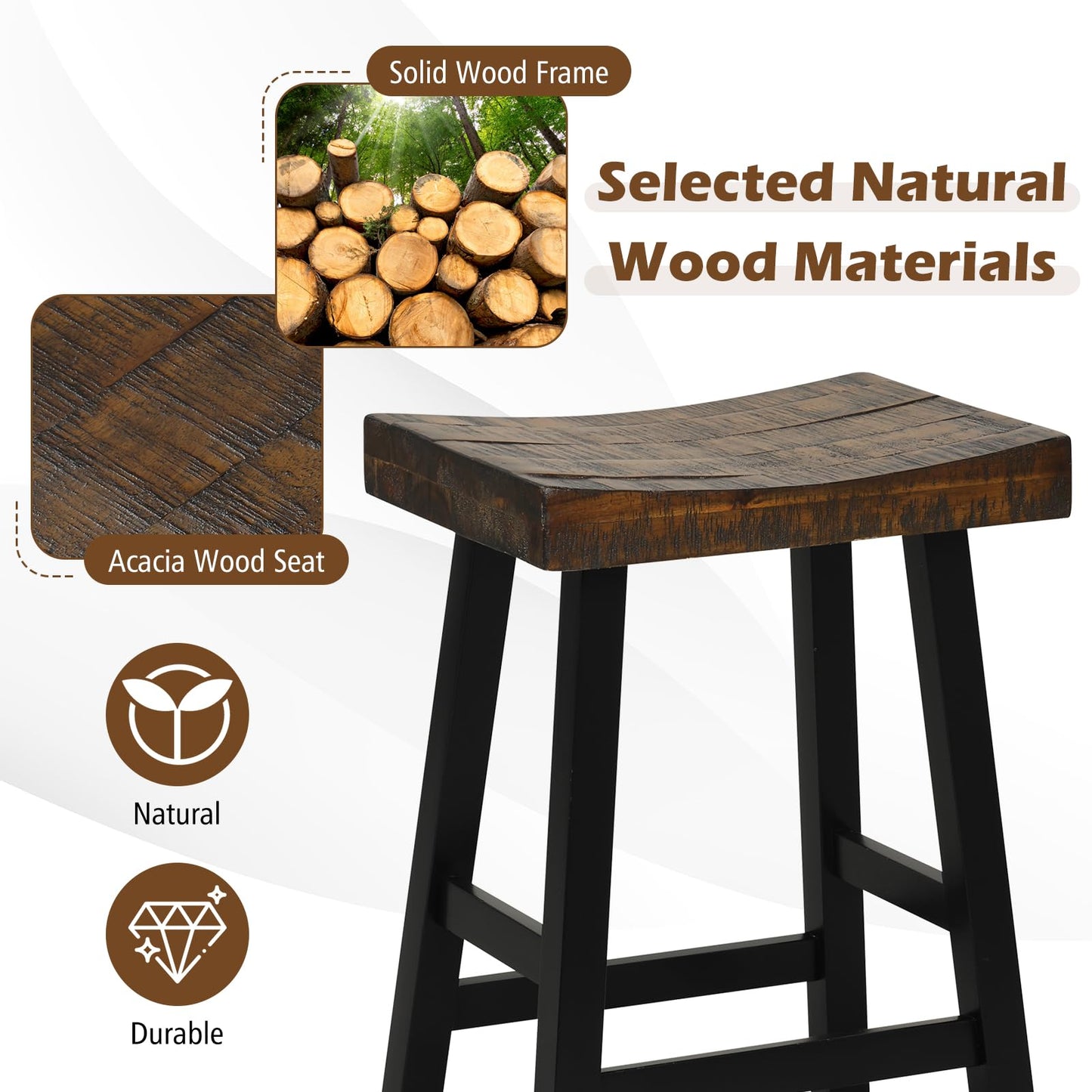 Wooden Saddle Stools Set of 2/4 29-inch Bar Height Stools