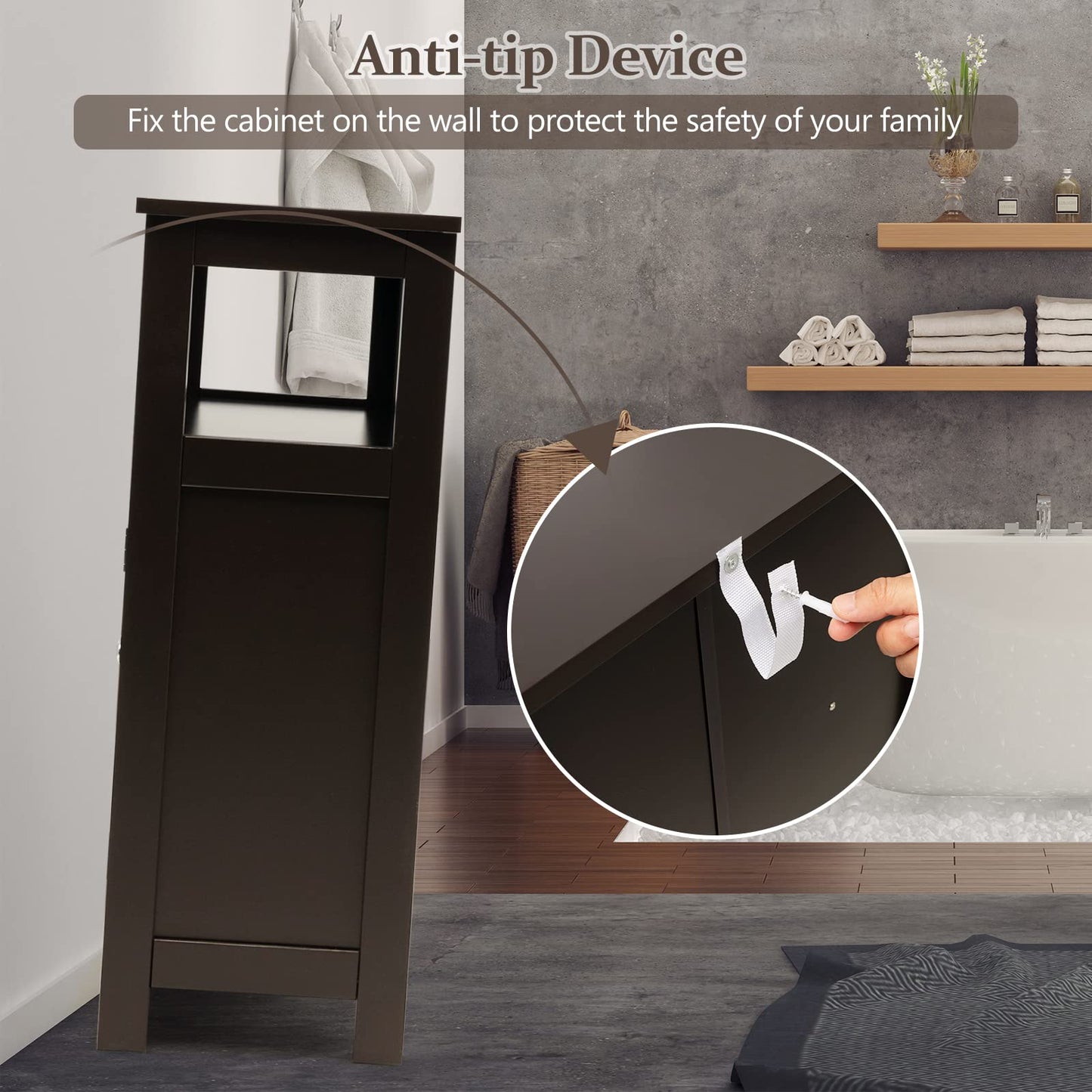 Wooden Side Storage Organizer with Louver Doors & Removable Shelf