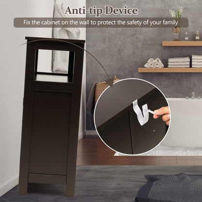 Wooden Side Storage Organizer with Louver Doors & Removable Shelf