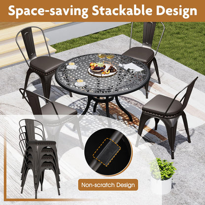 18.5 Inch Stackable Industrial Kitchen Tolix Side Chairs with PU Leather Cushions and Detachable High Back for Dining Room