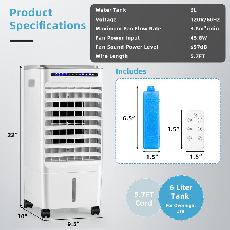 ARLIME 3-IN-1 Evaporative Coolers, Portable Swamp Cooler with Remote for Room/Office