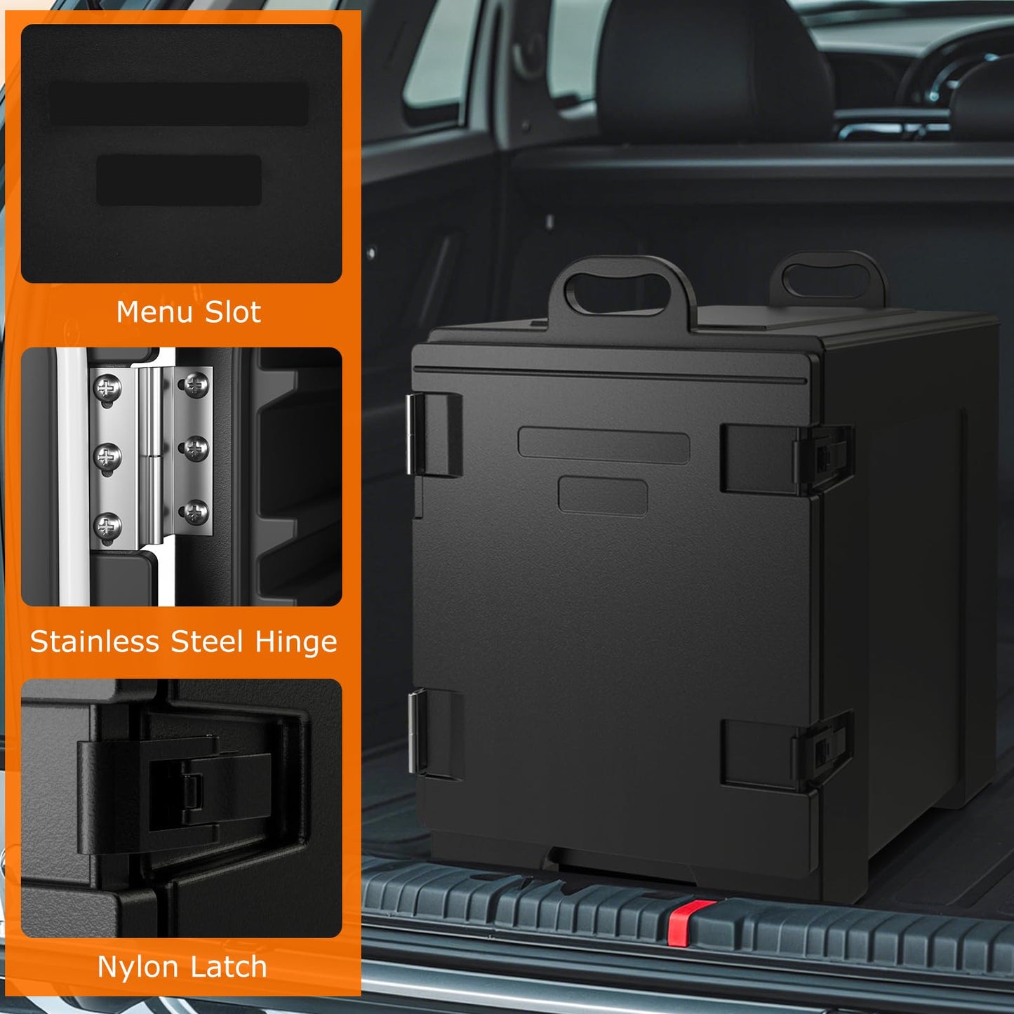 81 QT Hot Box Food Warmer with 5 Full-Size Pans and Handles Double Buckles