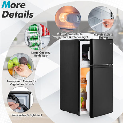 Compact Refrigerator, 3.2 Cu.Ft. Fridge Freezer Compartment with Reversible 2 Door, Adjustable Thermostat