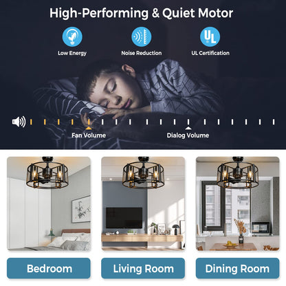 Caged Ceiling Fan with Light, 20 Inch Ceiling Fan Lights with Remote Control, Reversible Motor (No Bulb)