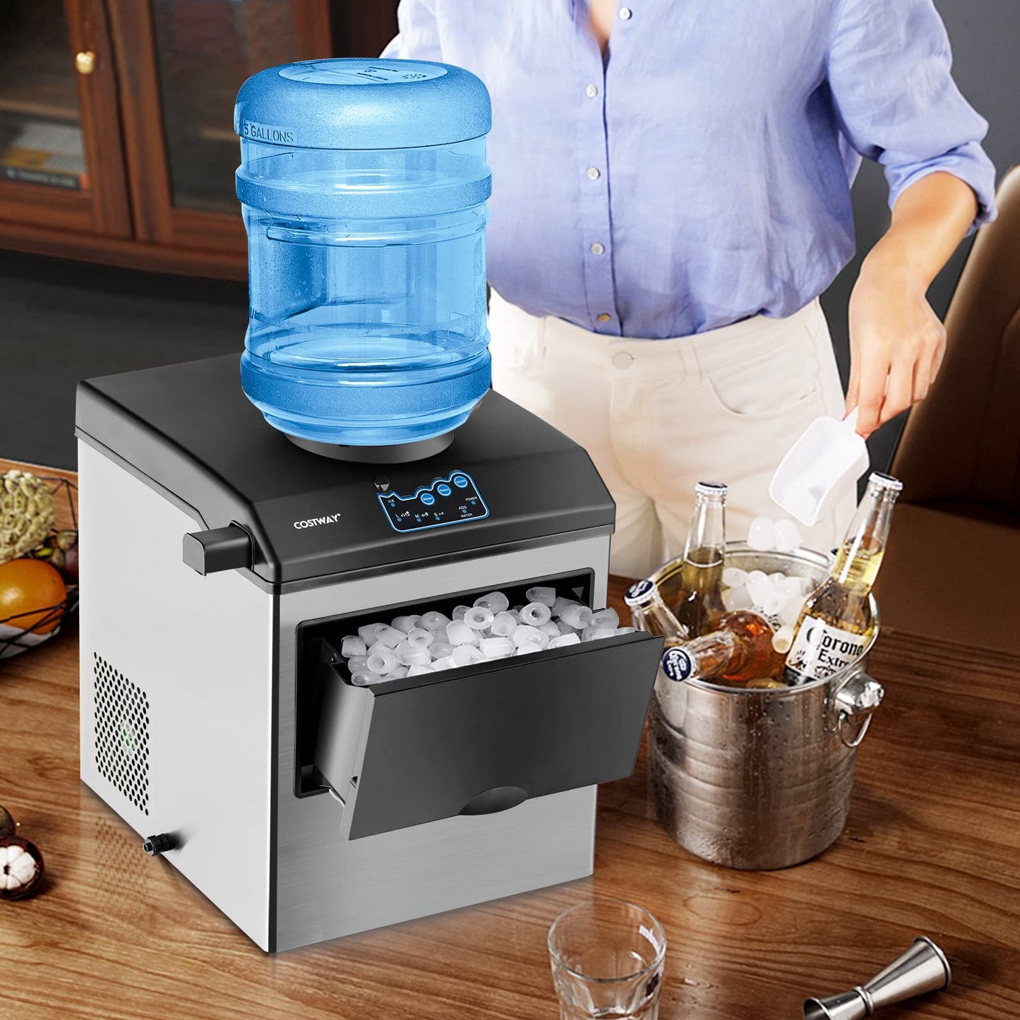 2 in 1 Countertop Ice Maker Built-in Water Dispenser, 48LBS per Day, S/M/L Size Ice Cube