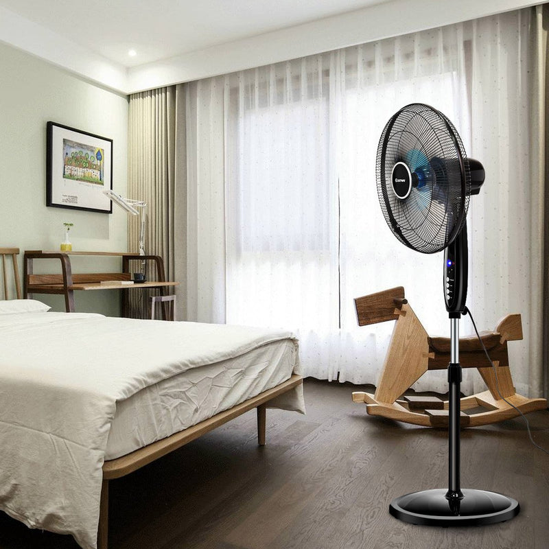 Pedestal Fan Black-Double 3 Blades