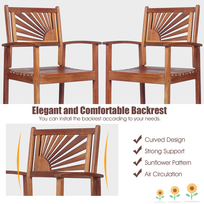 3PCS Bar Table Set Outdoor Acacia Wood Dining Set