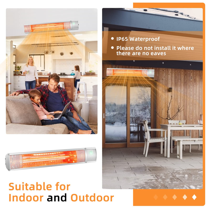 Wall-Mounted Patio Heater 3 Heat Setting 1 s Instant Heating for Garage and Backyard