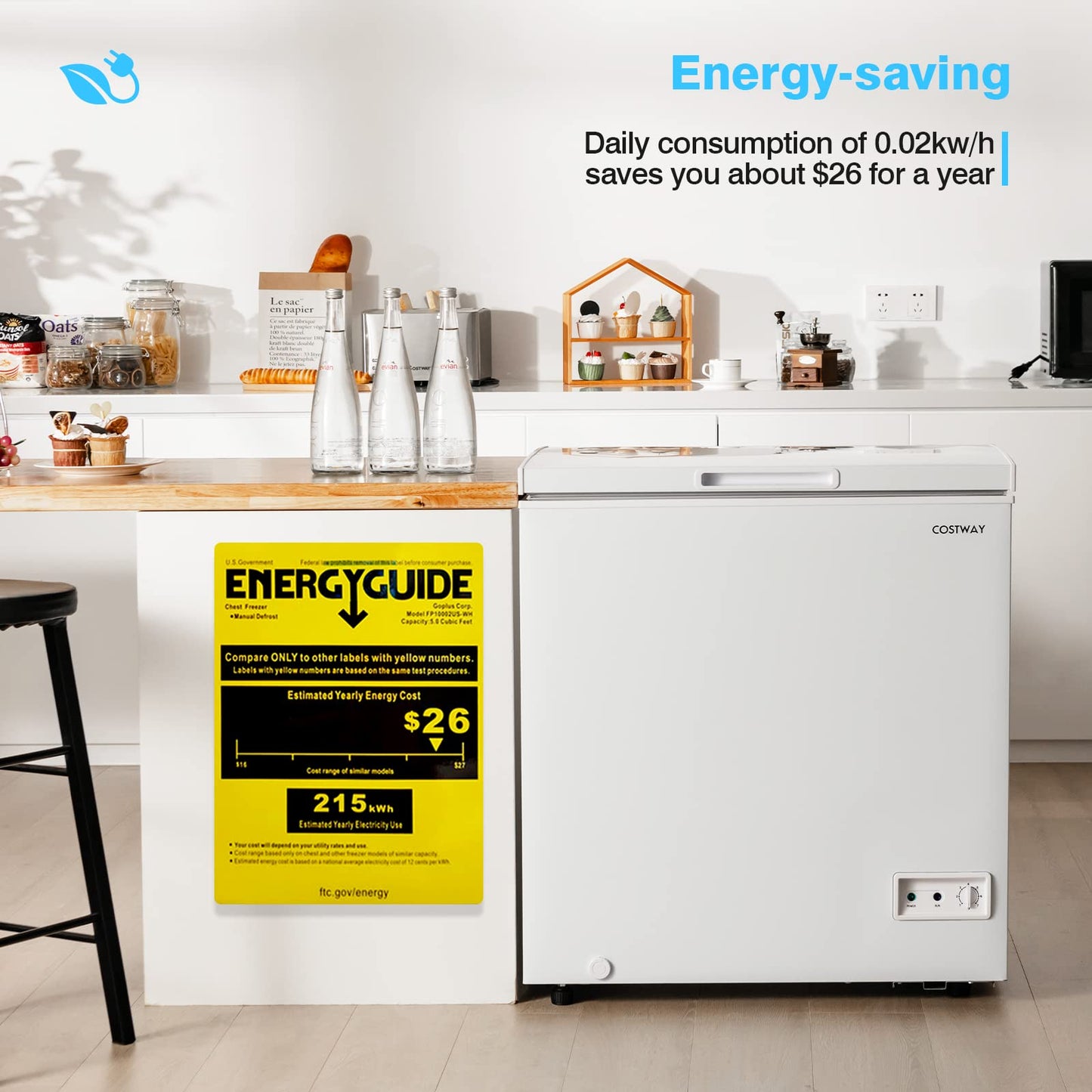 ARLIME Chest Freezer 5 Cu.ft Single Door Deep Refrigerator with 7-Grade Temperature Range -11°F to 10°F