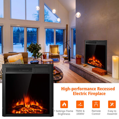22.5 Inch Electric Fireplace Insert, Freestanding & Recessed Electric Fireplace Heater with Remote Control