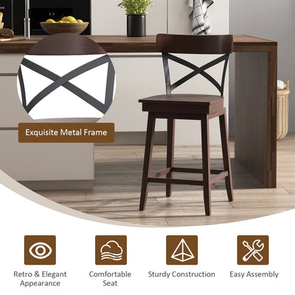 24 Inch Swivel Bar Stool Set of 2/4 Ergonomic Counter Height Chairs with Open X Back & Footrest