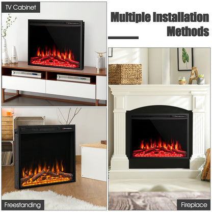 34-Inch Electric Fireplace, Wall-Mounted and Recessed Fireplace Heater with 4 Flame and Log Colors