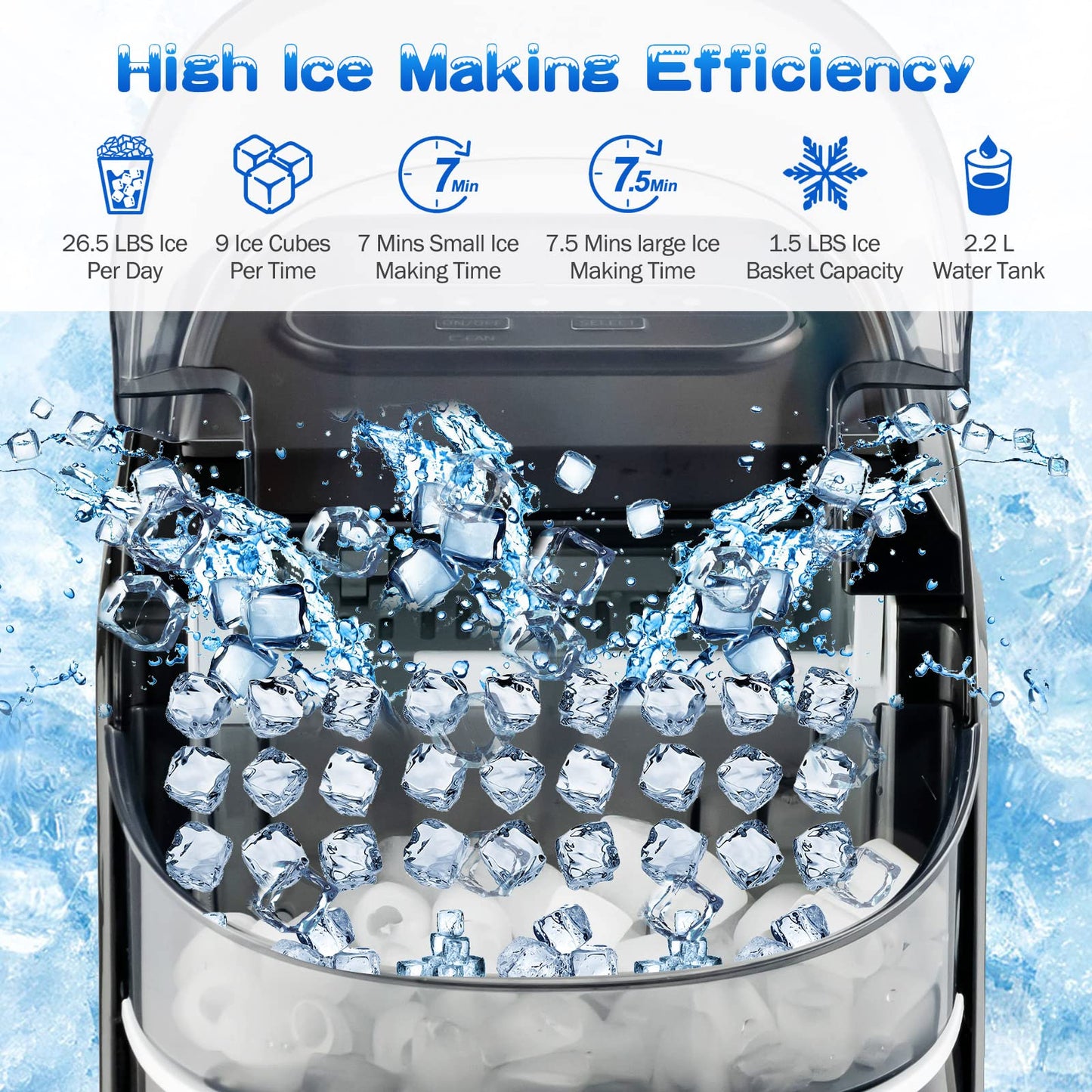 26.5 LBS Ice Per Day Countertop Ice Maker for Kitchen Bar Office