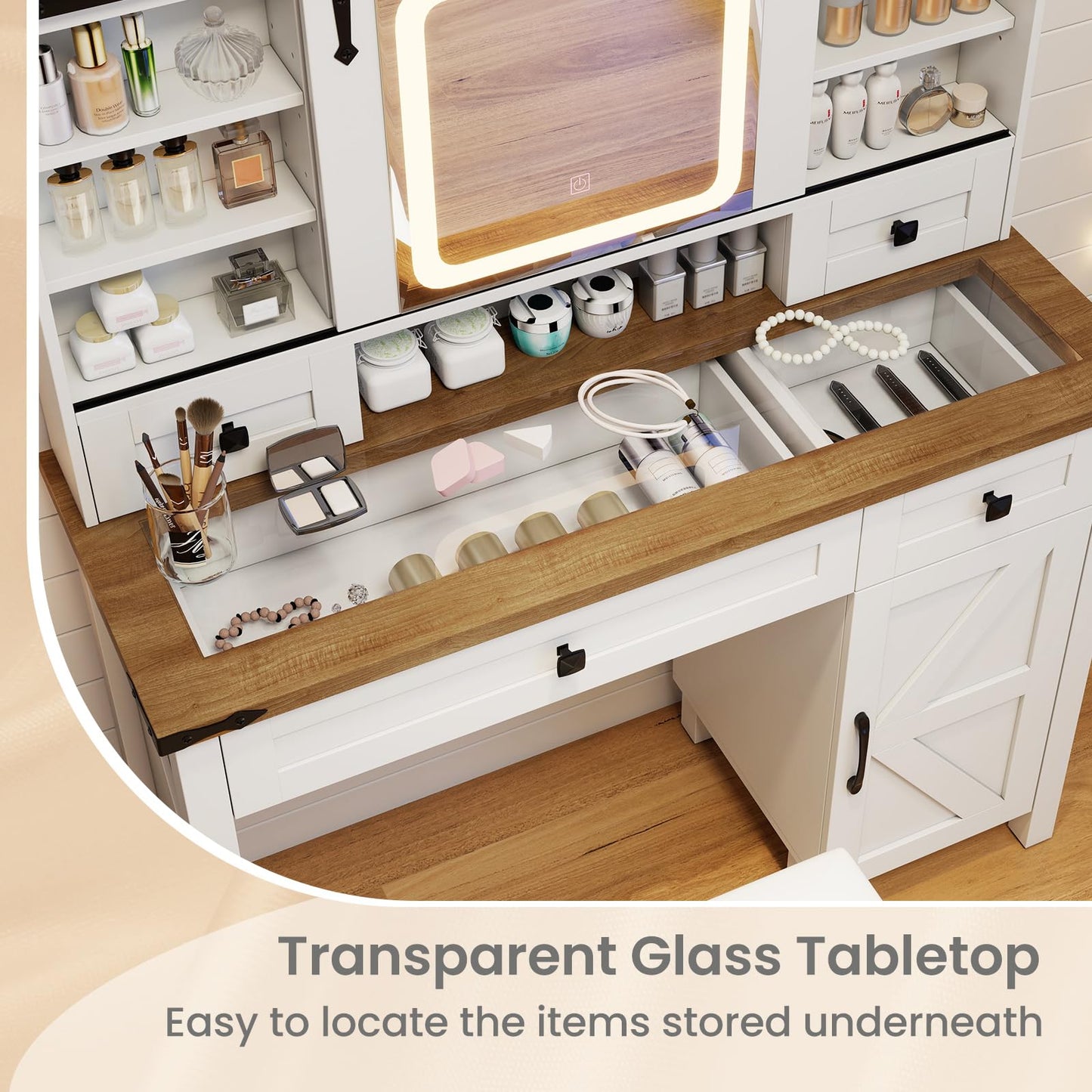 42'' Farmhouse Makeup Table with Sliding Mirror for Women