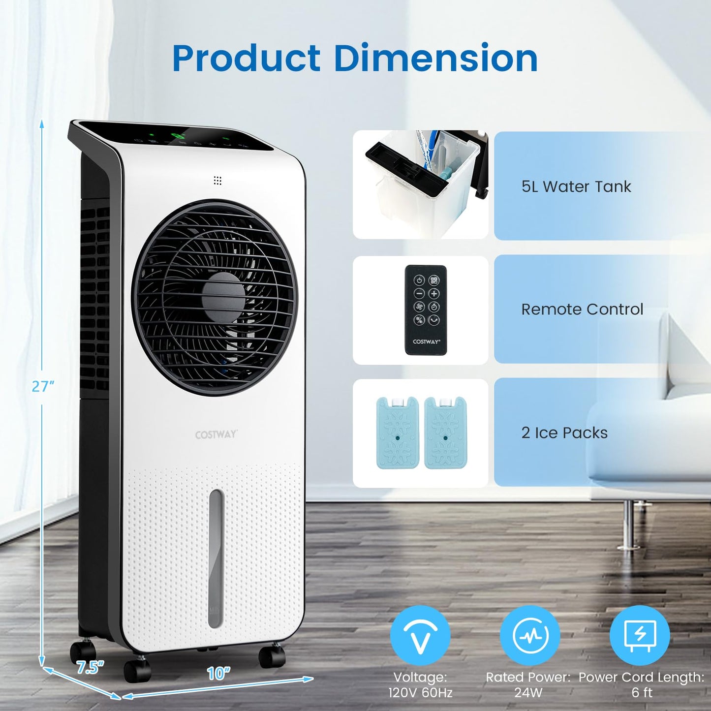 ARLIME Evaporative Air Cooler, 3-in-1 Portable Air Conditioner & Humidifier, AC Fan w/ 3 Modes, 24 Speeds Settings