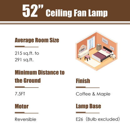 52-Inch Ceiling Fan Light, Crystal Ceiling Fan with Lights & Remote Control (Matte Black)