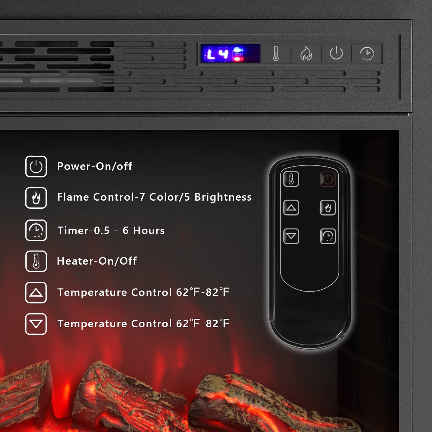 ARLIME 25 Inch Electric Fireplace Inserts in-Wall Recessed and Freestanding Fireplace Heater