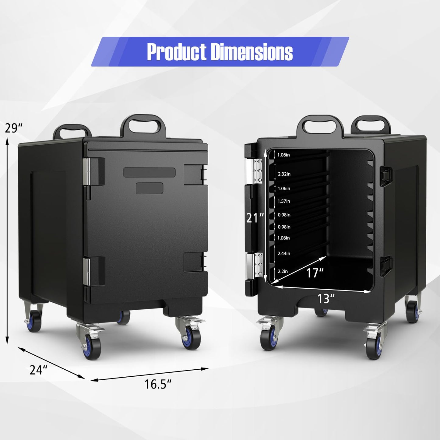 ARLIME 2 Pack Insulated Food Pan Carriers (1 with wheels), End-Loading Insulated for 5 Full-Size Pans