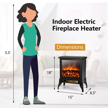 Electric Fireplace Heater Freestanding, 1400W Compact Fireplace Stove w/Realistic Flame Effect
