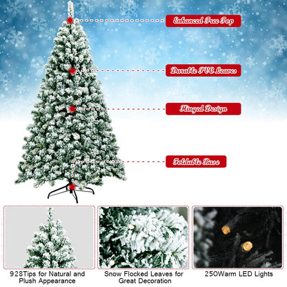 6Ft Pre-Lit Artificial Christmas Tree with 250 Led Lights 928 Branch Tips