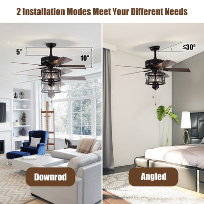 50-Inch Ceiling Fan with Lights, Indoor Ceiling Fan with Pull Chain Control, Mute Motor (Coffee)