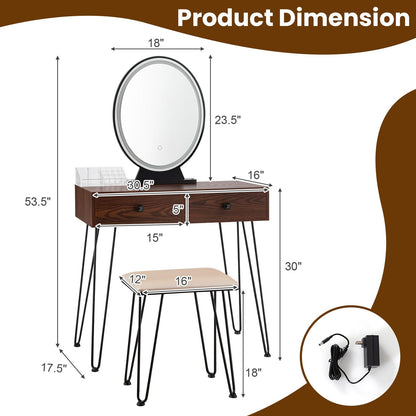 Makeup Dressing Table Set w/ 3 Color Lighting Modes & Adjustable Brightness