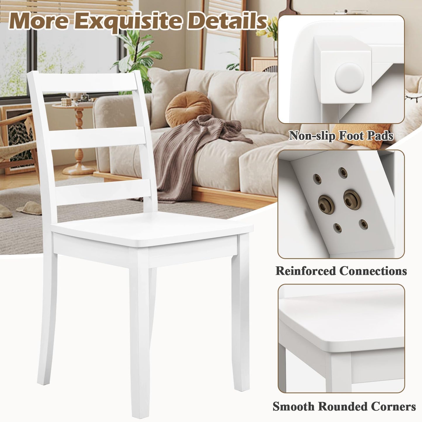 Wooden Dining Chairs Set of 2/4 with Curved Backrest and Rubber Wood Legs for Home Dining Room