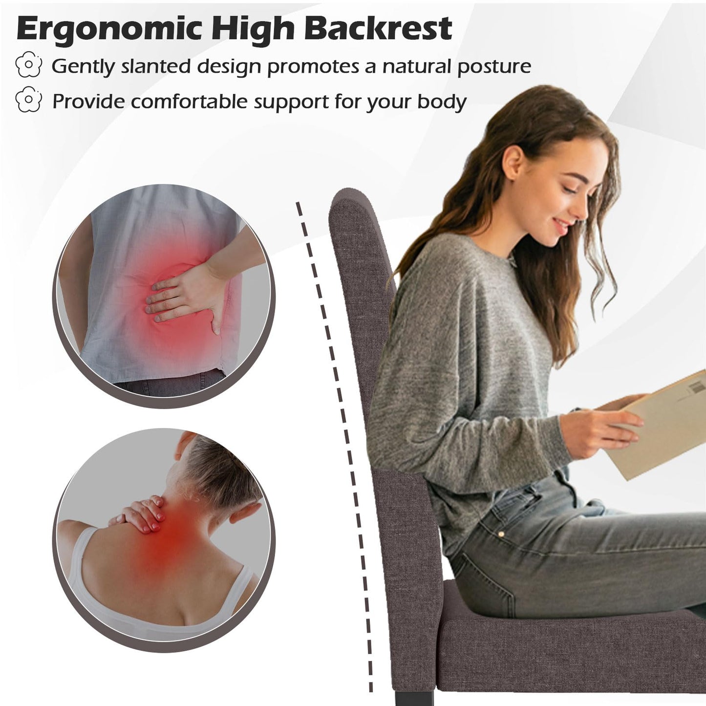 Fabric Upholstered Armless Kitchen Side Chair w/Rubber Wood Legs