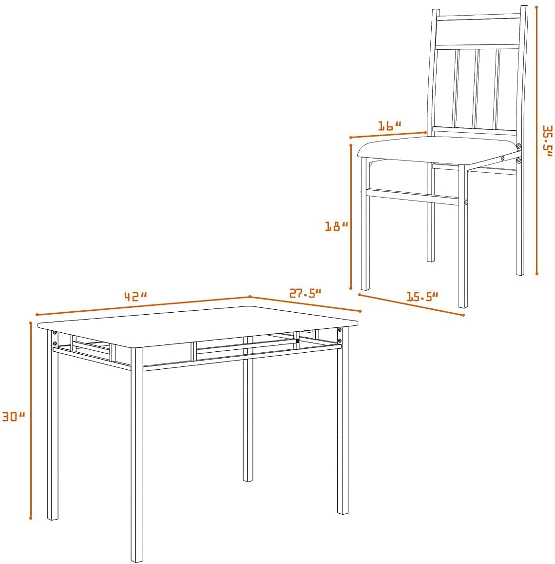 5 Piece Modern Kitchen Dining Set with Sponge Cushion and Metal Structure