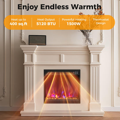 18 Inch Recessed Fireplace Heater Electric Fireplace Insert w/Multi-Color Flame & Crystal Ember Bed