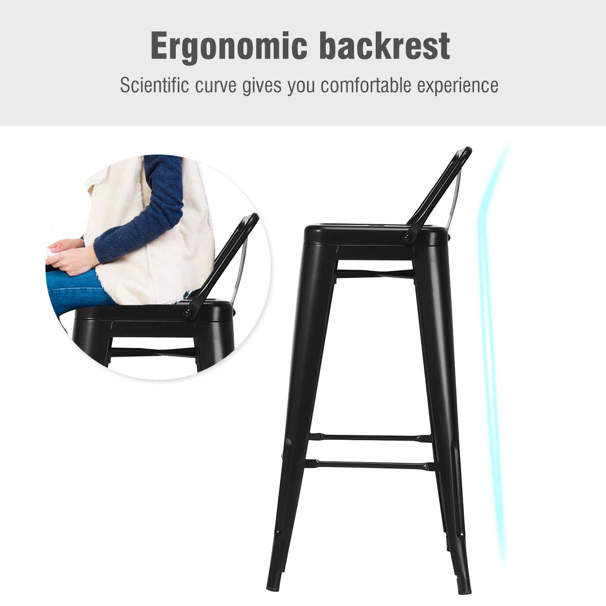 Metal Bar stools Set of 4 with Removable Back