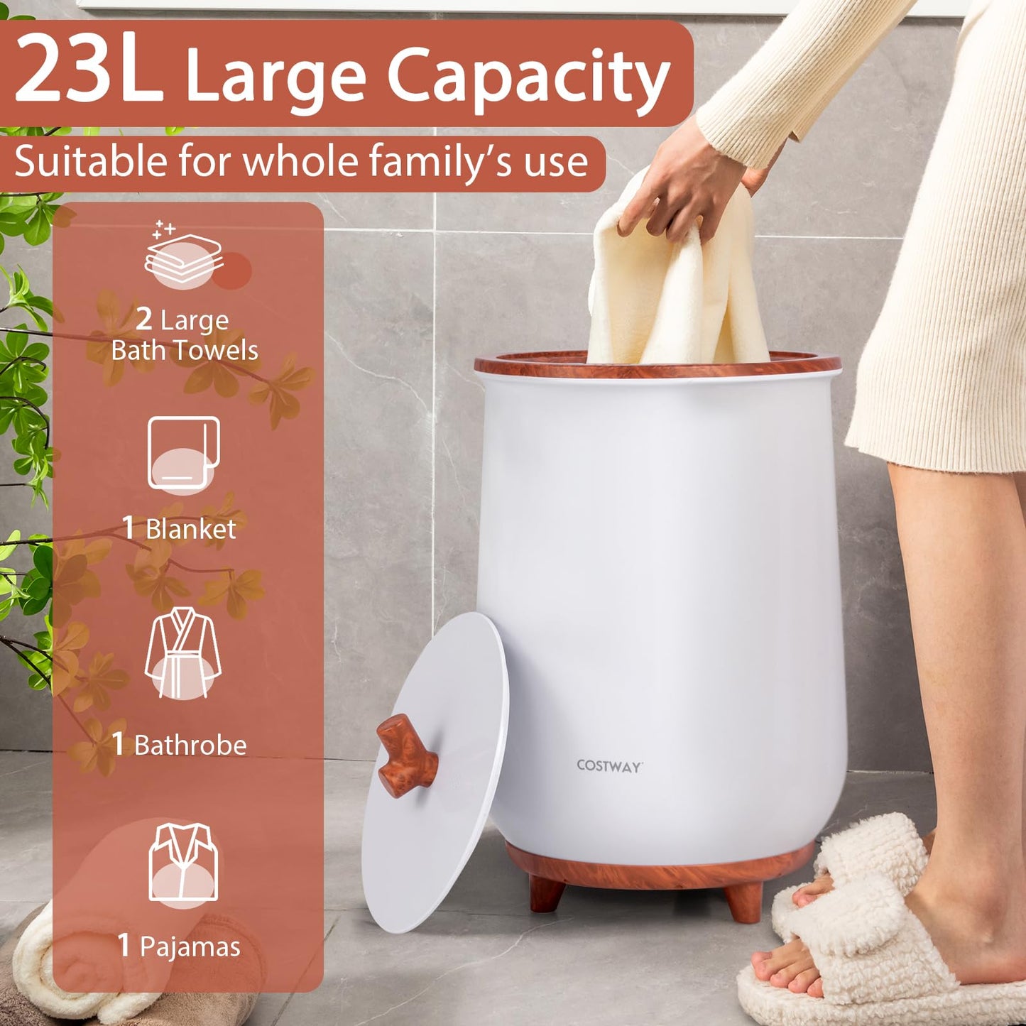 Bucket Style Towel Warmer 23L Towel Warmer with 4 Heating Time & 3 Heating Temperature