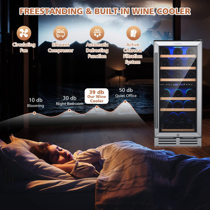 30-Bottle Freestanding Wine Cooler with Temp Memory and Dual Zones