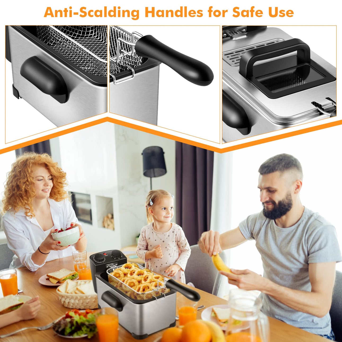 ARLIME Deep Fryer with Basket, 3.2Qt Stainless Steel Electric Oil Fryer