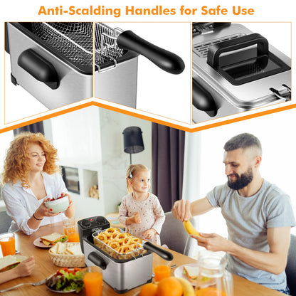 ARLIME Deep Fryer with Basket, 3.2Qt Stainless Steel Electric Oil Fryer