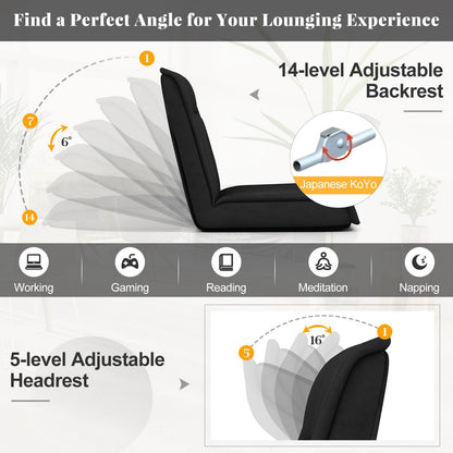 Folding Floor Chair Convertible Lazy Sofa Chair with 14-Poistion Adjustable Backrest