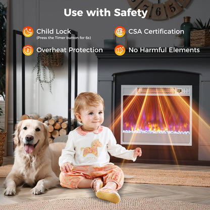 Electric Fireplace Inserts 23-inch Wide 1500W Recessed Fireplace Insert with Remote Control