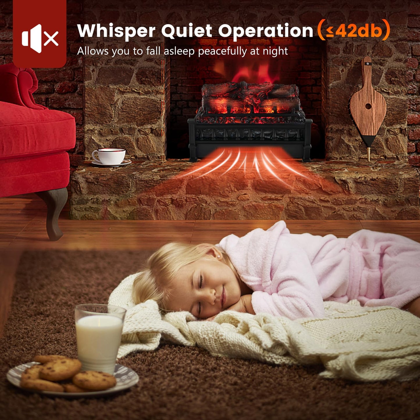 20 Inch Electric Fireplace Log Set Heater with Adjustable Temp, Overheating Protection, Realistic Pinewood Ember Bed