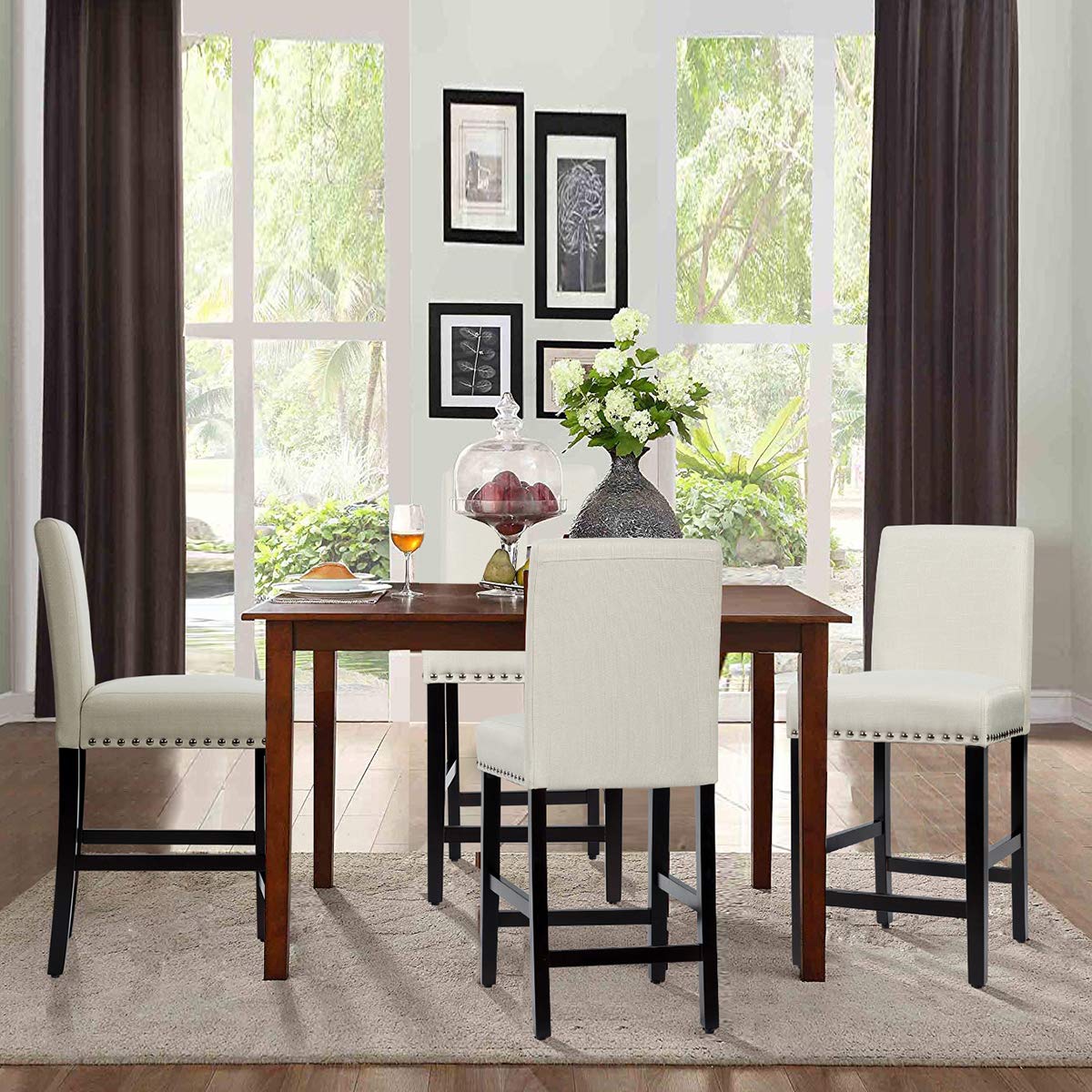 Bar Stools Set of 2/4 Upholstered Counter Height Bar Stools