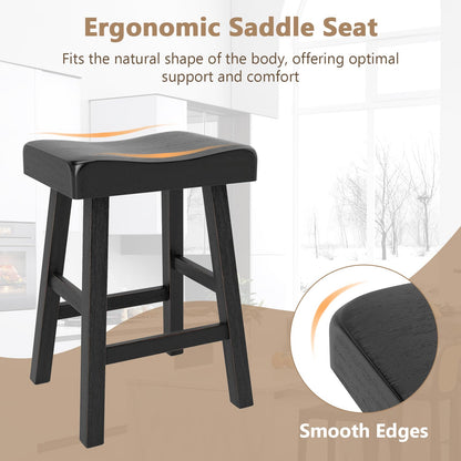 Solid Wood Saddle Stools Set w/Curved Seats Footrests