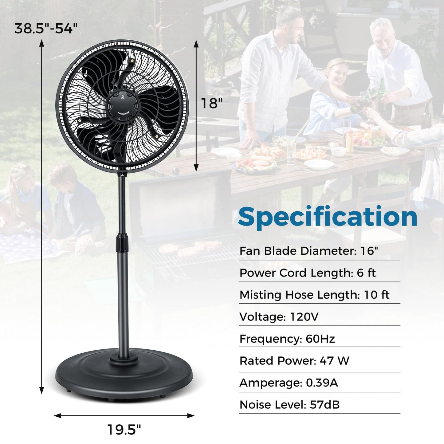 ARLIME Misting Pedestal Fan, 16 Inch Oscillating Fan with Hose Connector