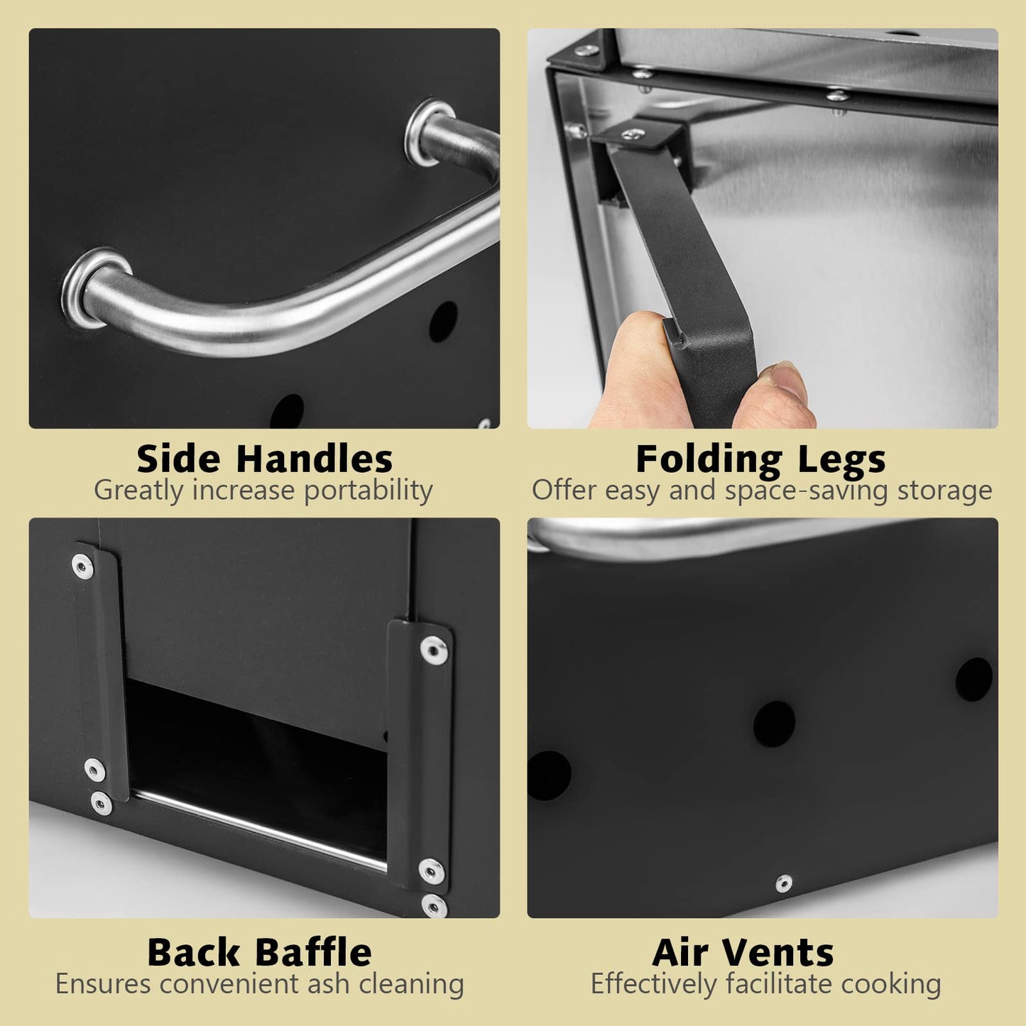 Wood Fire Peel Stone Waterproof Cover Fold-up Legs Portable Stainless Steel Maker for Camping