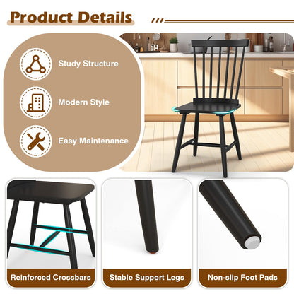 Windsor Dining Chair Set with Spindle Back Spacious Seat Rubber Wood Frame