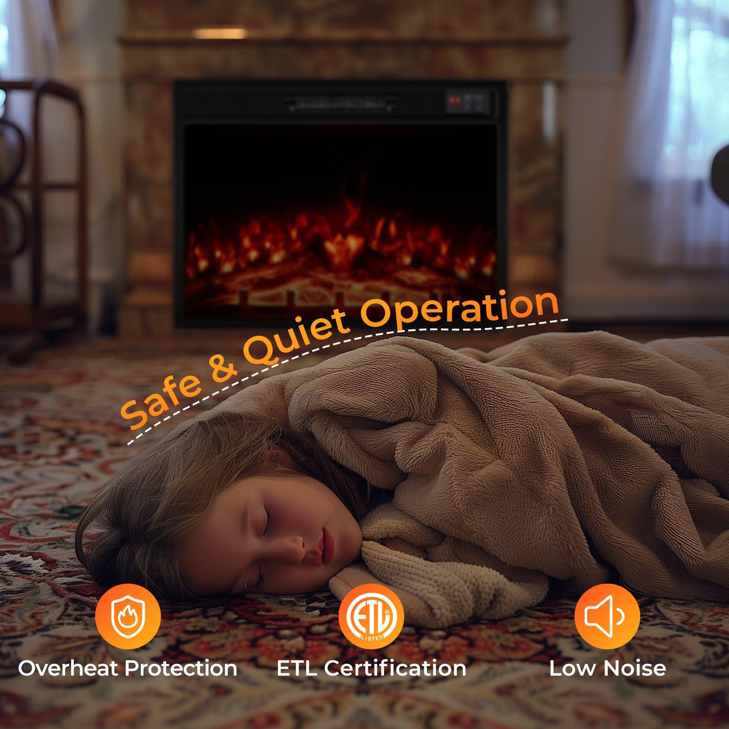 23 Inches Electric Fireplace Insert 750W/1500W Fireplace Heater with Remote Control