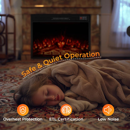 23 Inches Electric Fireplace Insert 750W/1500W Fireplace Heater with Remote Control