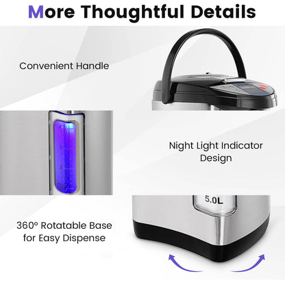 Instant Electric Hot Water Boiler and Warmer, 5-Liter LCD Water Pot with 5 Stage Temperature Settings