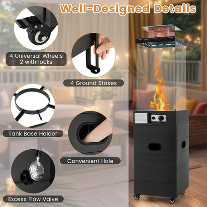 40,000 BTU Square Patio Propane Heater with Tempered Glass Tube